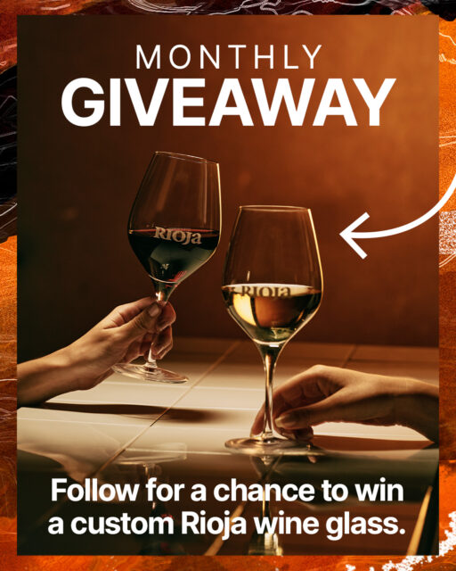 *GIVEAWAY* Enter for a chance to win an exclusive wine glass that celebrates Spain’s finest winemaking region, Rioja.

Here’s how to enter for a chance to win 1 FREE Rioja etched wine glass:
1. Make sure you’re following @riojawine.
2. Tag someone you’d love to clink this glass with!

1 winner will be selected at the end of each month. Cheers!

This sweepstakes is not endorsed by Meta, and Meta is not involved in the sweepstakes. Please only interact with official @riojawine handles on social media in connection to this sweepstakes. By entering, entrants confirm that they are 21+ years of age, reside in the United States, release Meta of responsibility, and agree to Meta’s terms of use. Winner is selected at random. Chance of winning is based on eligible entries received. Each glass is hand-made and quality may vary. No purchase necessary. Limit one prize per person for the duration of the giveaway series—previous winners are not eligible for future drawings. Void where prohibited.