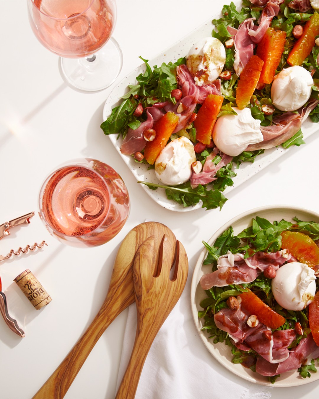 Any table feels a whole lot more inviting with a Rioja rosé and a burrata salad.