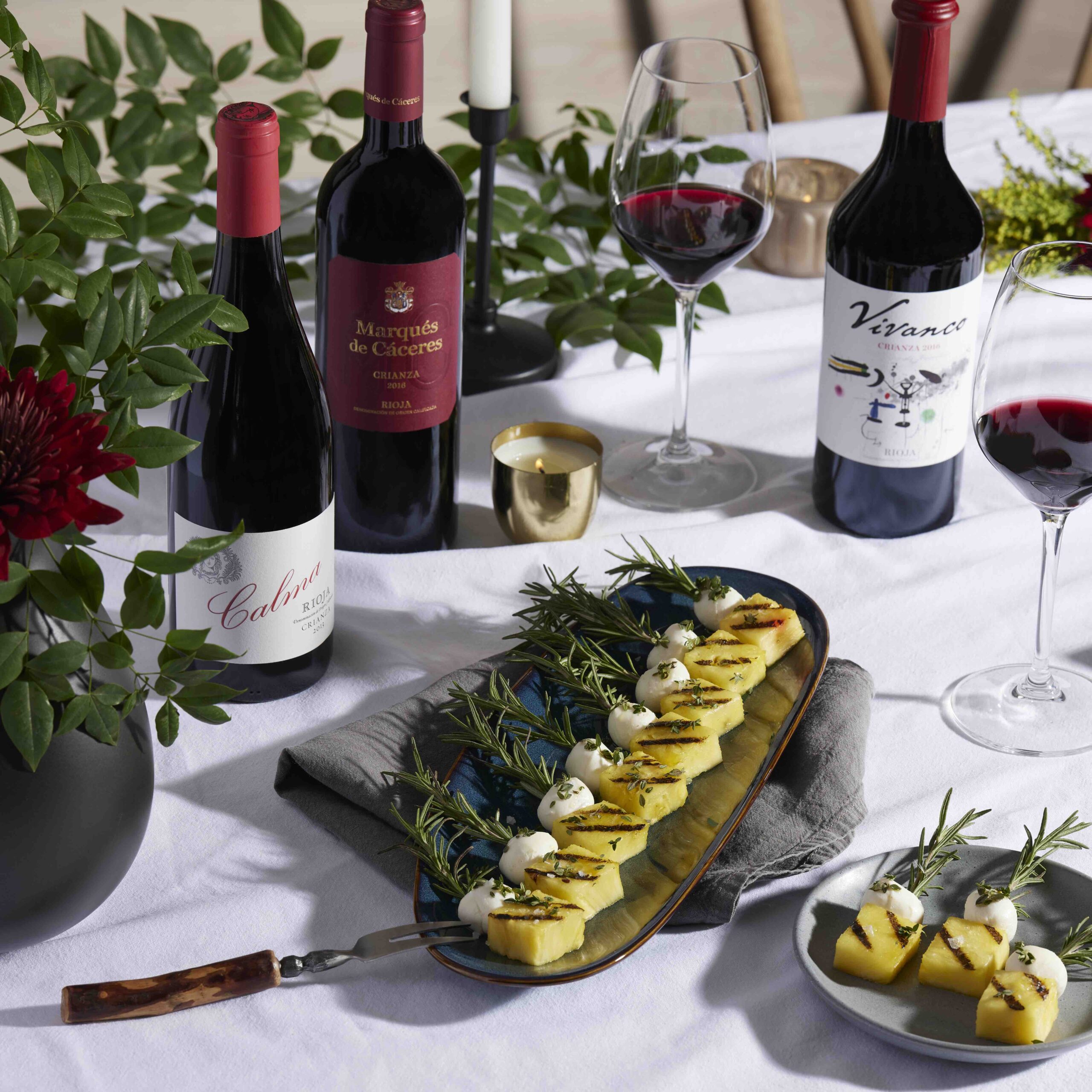 Pineapple, Mozzarella & Rosemary Skewers