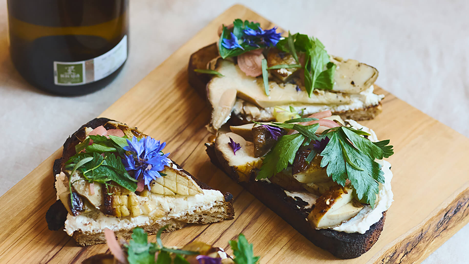 Sourdough Toast with Stracciatella, Pickled Shallot & Grilled Porcini